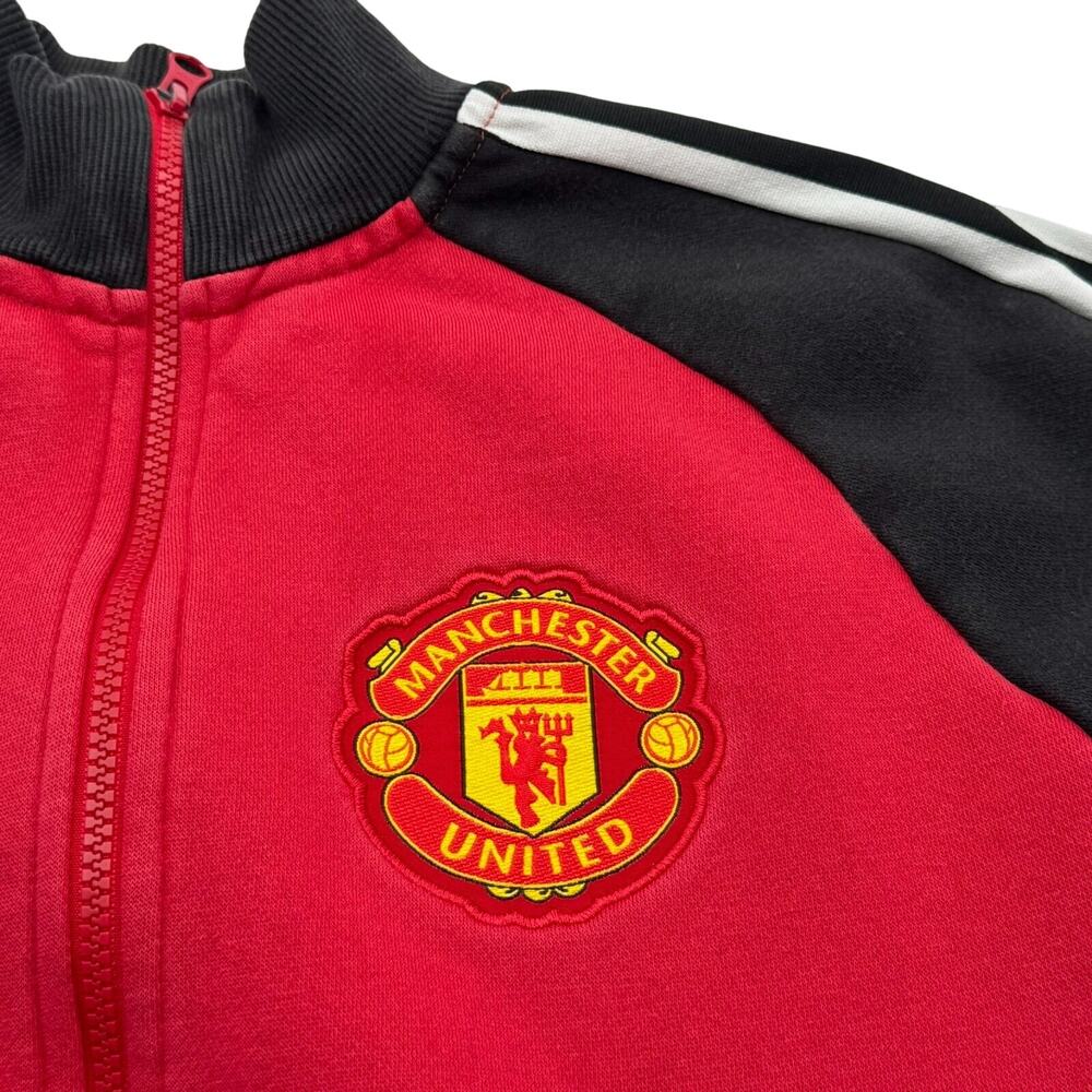 ADIDAS Men Small Red Black Manchester United Track Jacket Football Soccer Stripe